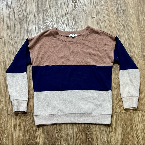 Nine Britton Colorblock Pullover Sweater Small Brown Navy Cream - Picture 1 of 4